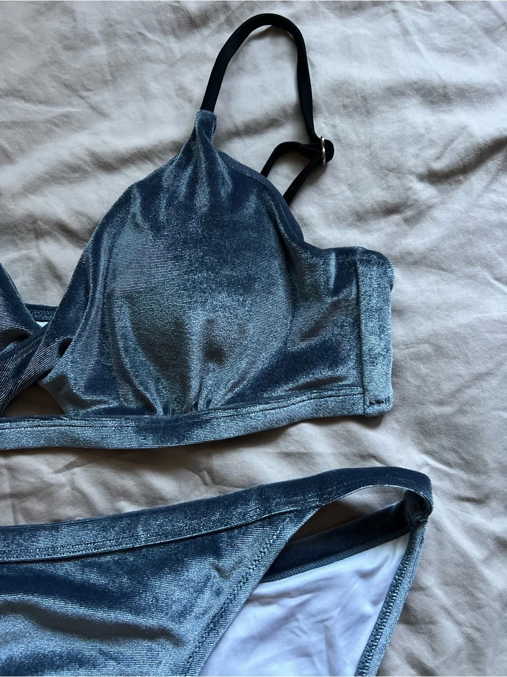 Shimmery Blue Velvet Bikini Set